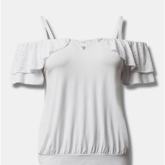 Torrid Super Soft Cold Shoulder Eyelet
Ruffle Crop Top - Picture 5 of 6